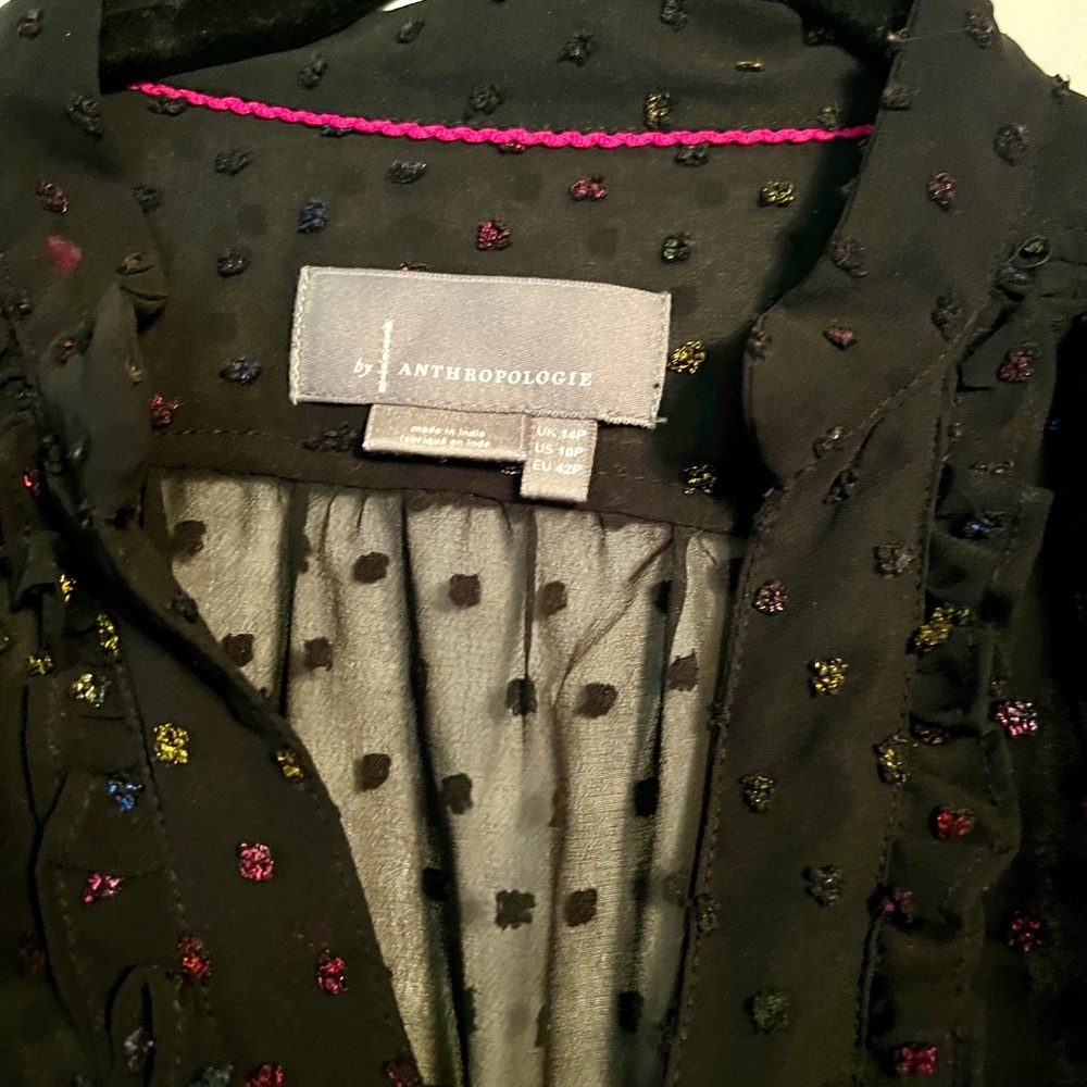 Anthropologie Sheer Audrey Blue Metallic Rainbow Dot‎ Long Sleeve Dress - Picture 5 of 5